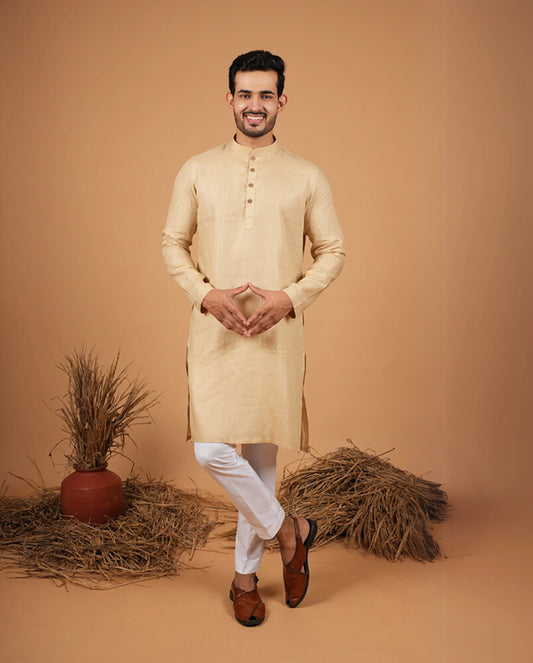 Premium Golden Linen Kurta for Men