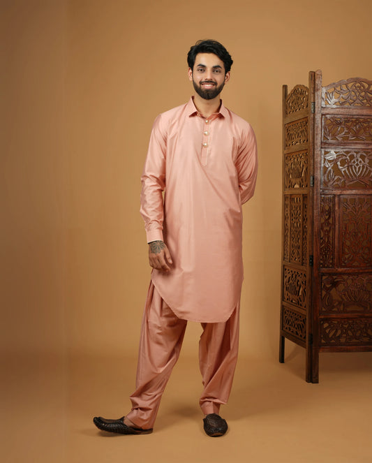 Men’s Ethnic Rose Gold Pathani Kurta Set