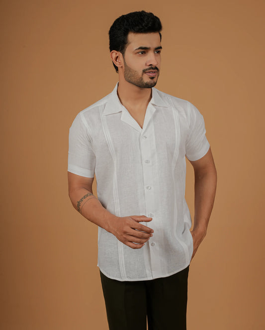 Designer Men's Pure Linen Shirt - Classic Point Collar & Artisanal Detailing