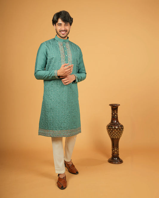 Ethnic Embroidered Silk Kurta and Pajama Set for All Occasions
