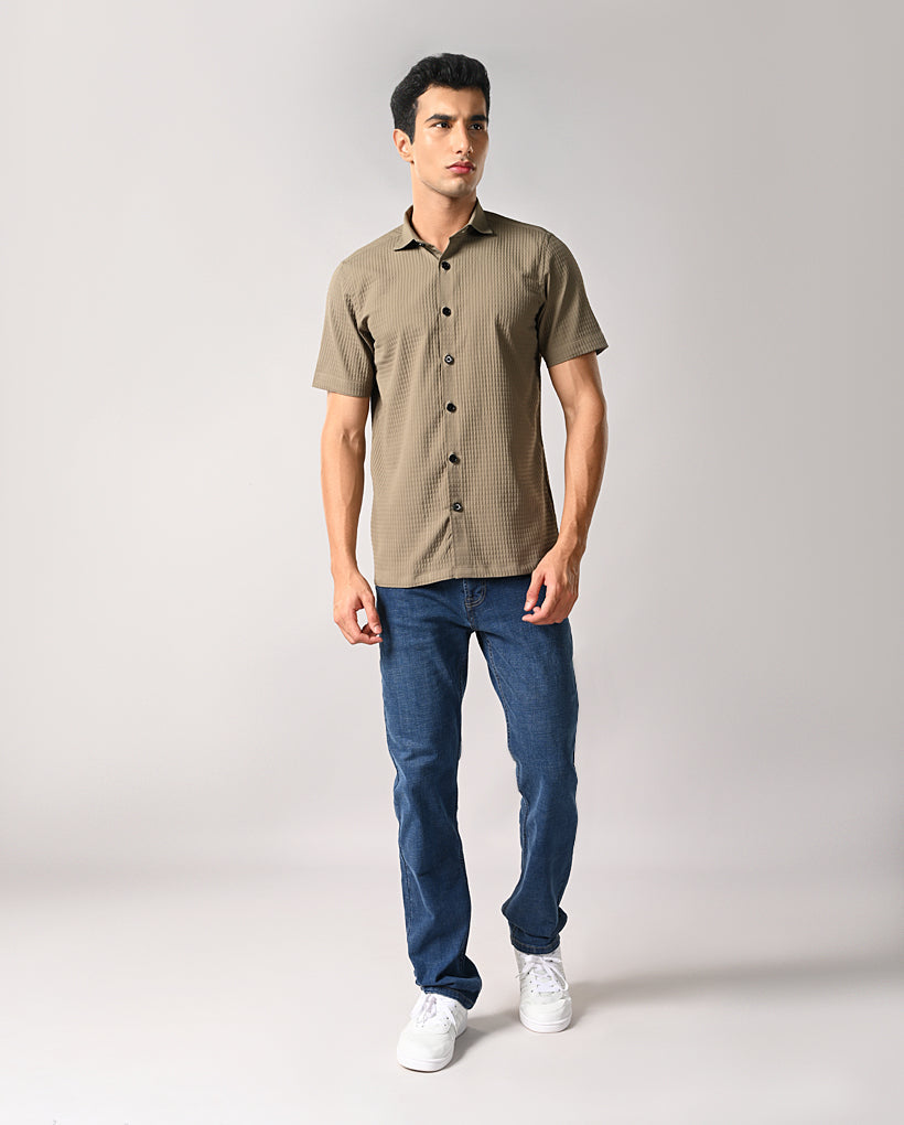 Mens Olive Grey Cotton Blend Casual Shirt – Mens casual cotton blend shirt, olive grey, buy online