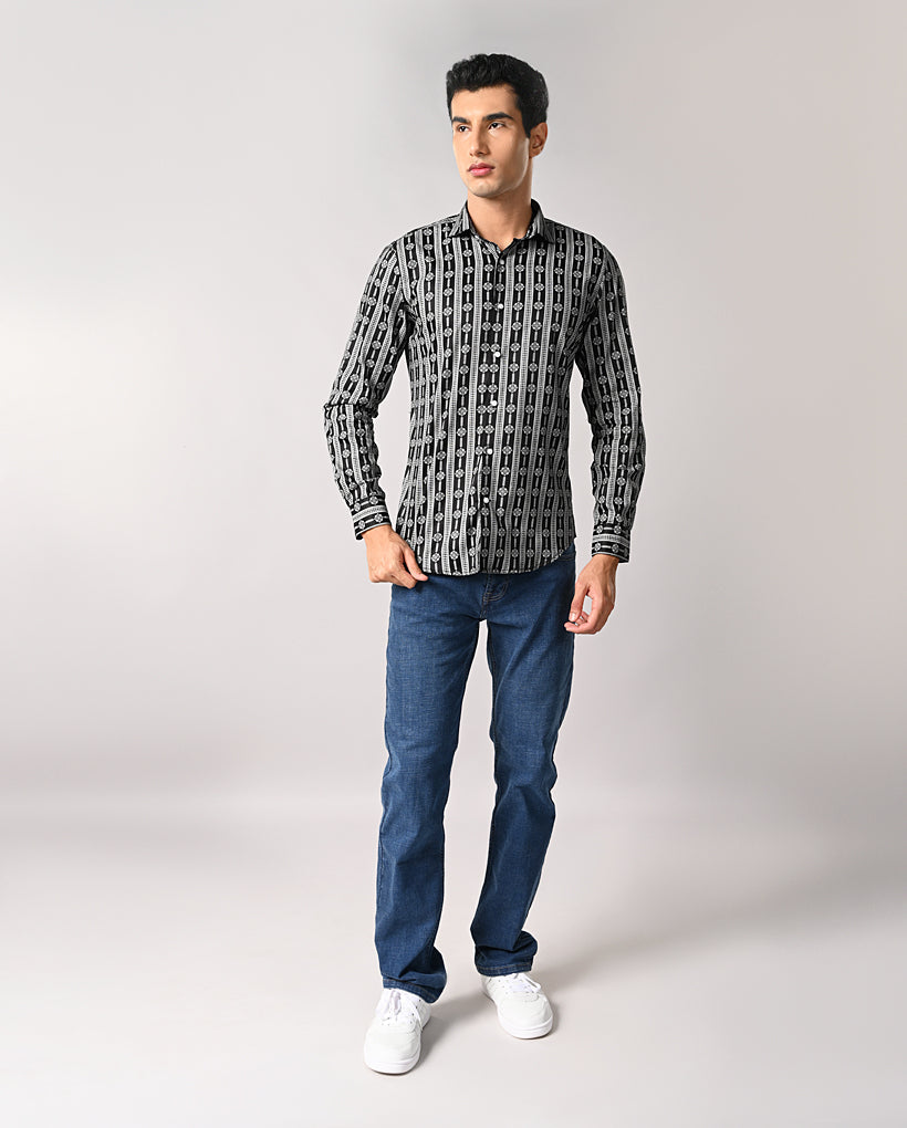 Mens Black Printed Cotton Blend Shirt – Casual & Stylish