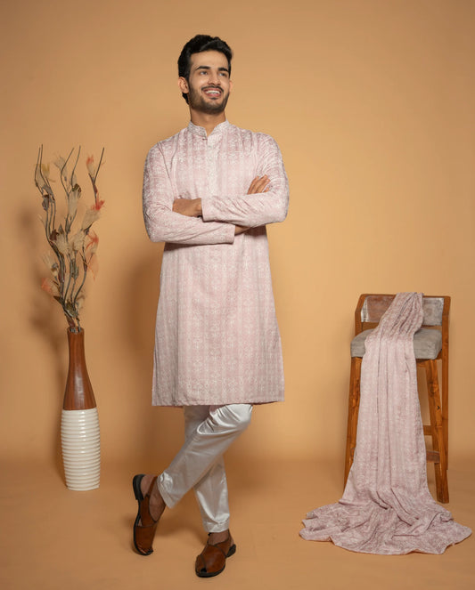 Floral Silk Kurta & Pajama Set Ethnic Wear