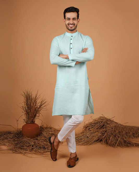 Premium Sky Blue Linen Kurta for Men