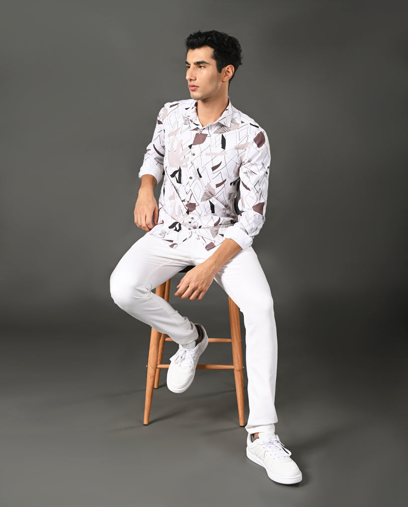 triangle print cotton blend shirt men