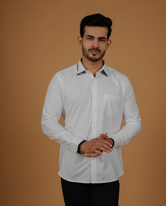Signature Style: Refined White Cotton Shirt For Men