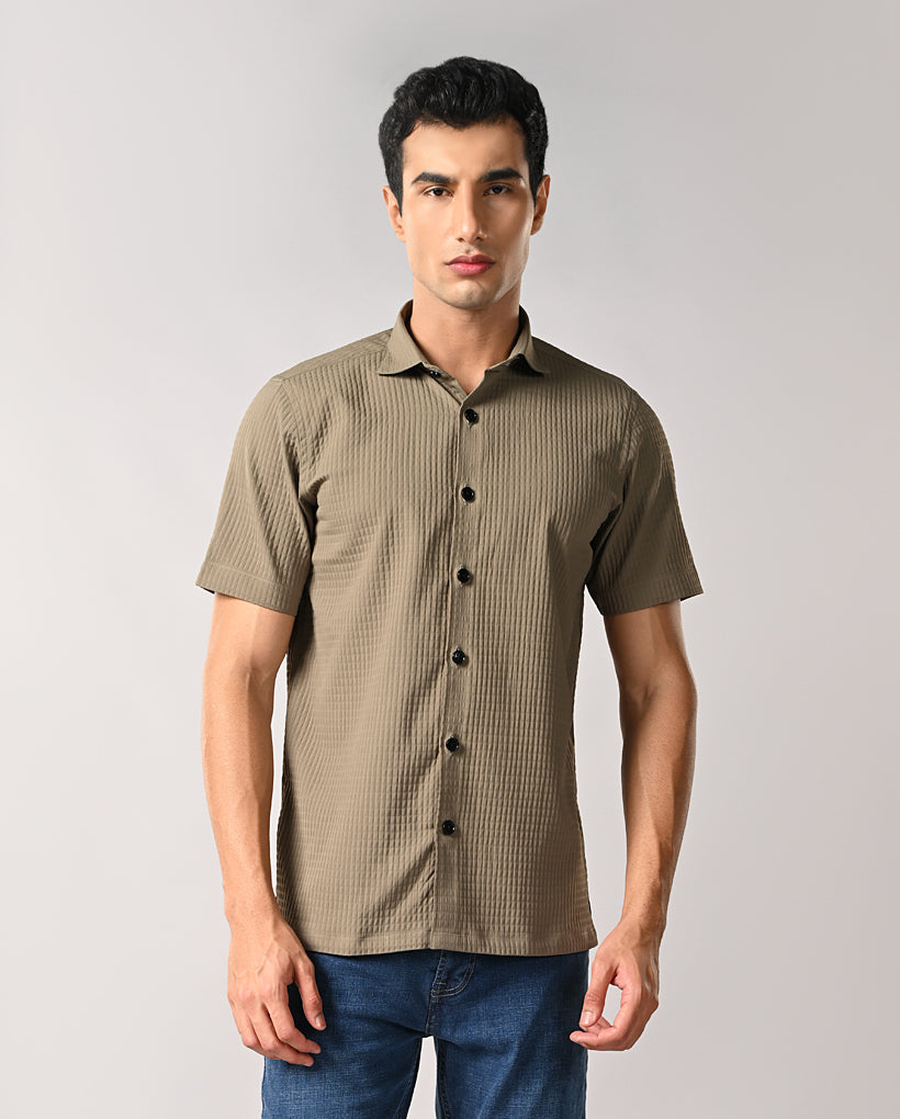 Mens Olive Grey Cotton Blend Casual Shirt – Mens casual cotton blend shirt, olive grey, buy online
