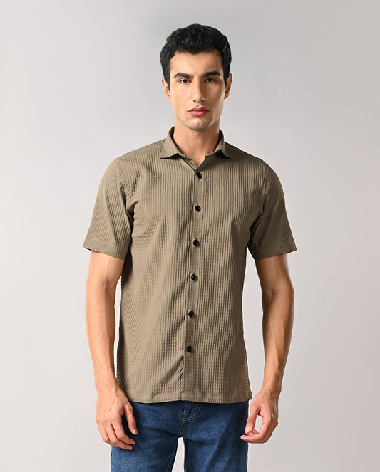 Mens Olive Grey Cotton Blend Casual Shirt – Mens casual cotton blend shirt, olive grey, buy online
