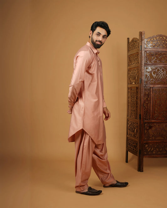 Men’s Ethnic Rose Gold Pathani Kurta Set