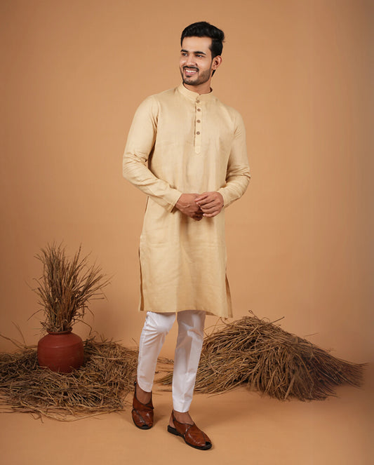 Premium Golden Linen Kurta for Men