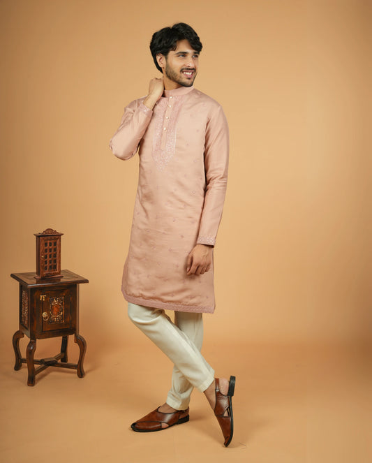 Dusty Pink Kurta for Men – Traditional Indian Wedding Guest Outfit