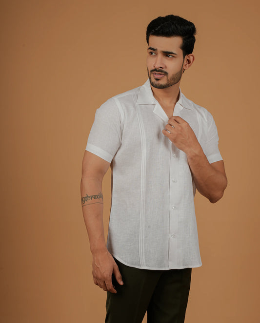 Designer Men's Pure Linen Shirt - Classic Point Collar & Artisanal Detailing