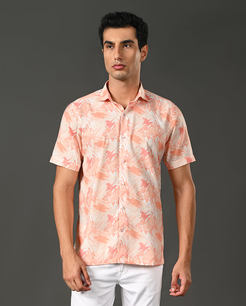 men linen printed casual shirt trendy style
