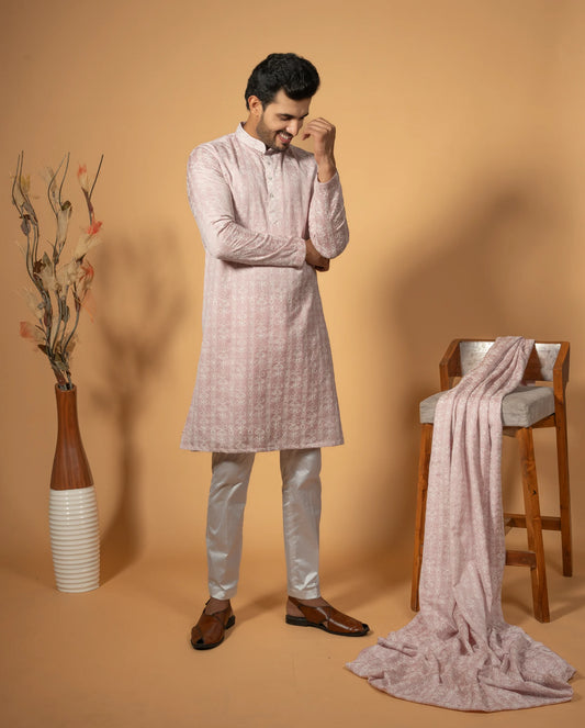 Floral Silk Kurta & Pajama Set Ethnic Wear