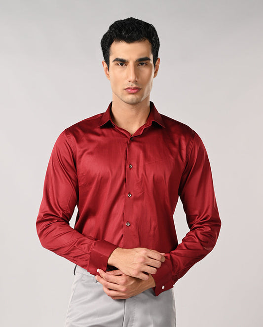 Deep Red Cotton Formal Shirt for Men – Smart Office & Business Wear
