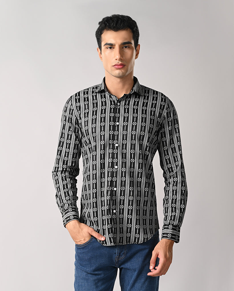 Mens Black Printed Cotton Blend Shirt – Casual & Stylish