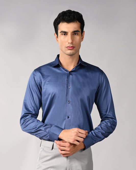 Mens Blue Apple Cut Formal Shirt – Stylish Office Wear
