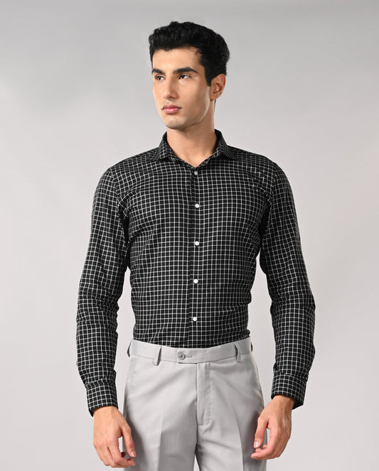 Mens Black Checked Cotton Formal Shirt – Office & Work