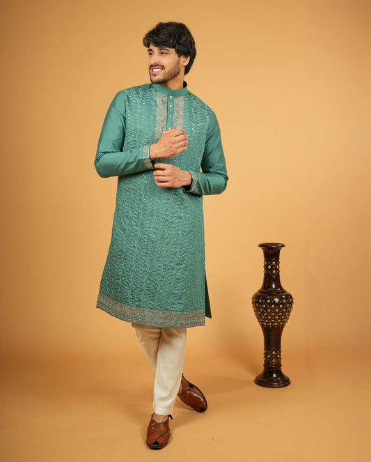 Ethnic Embroidered Silk Kurta and Pajama Set for All Occasions