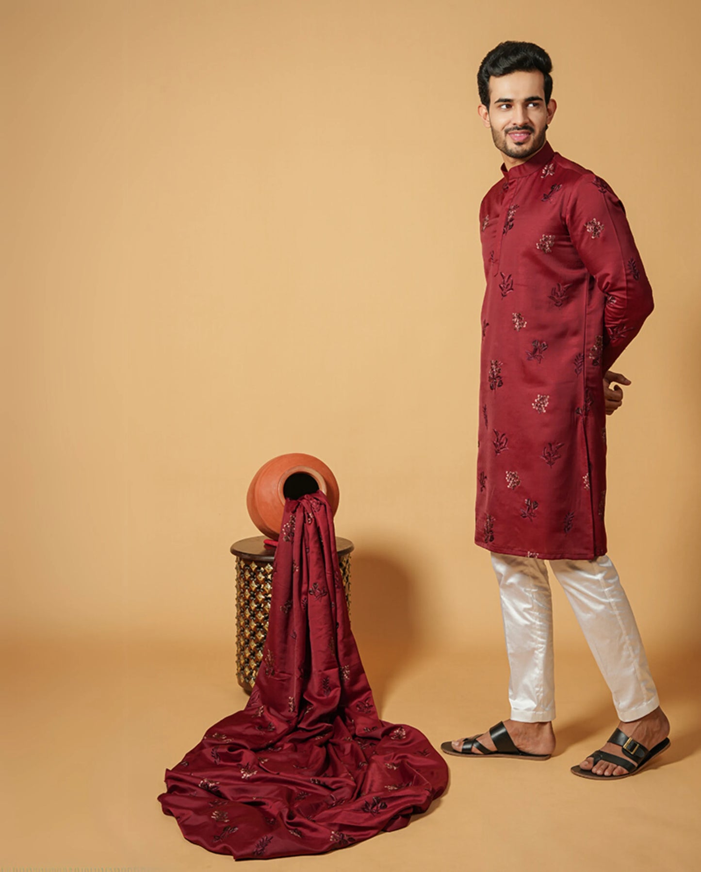 Classic Floral Silk Embroidered Kurta & Pajama Set