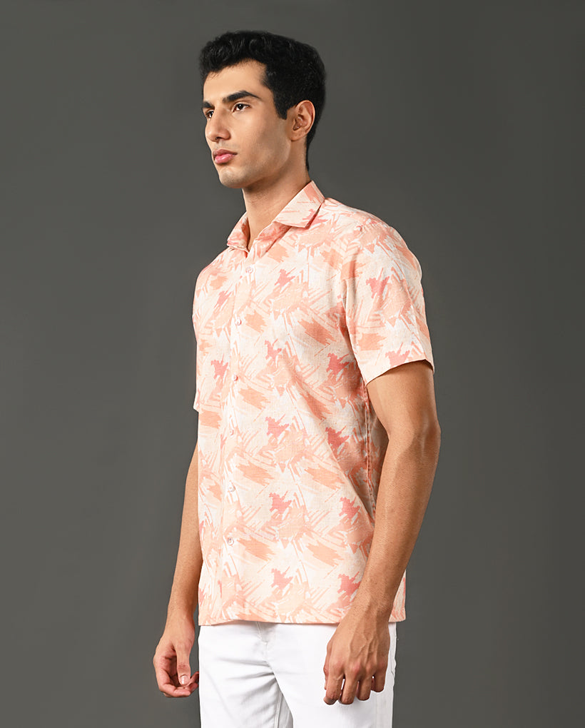 men linen printed casual shirt trendy style