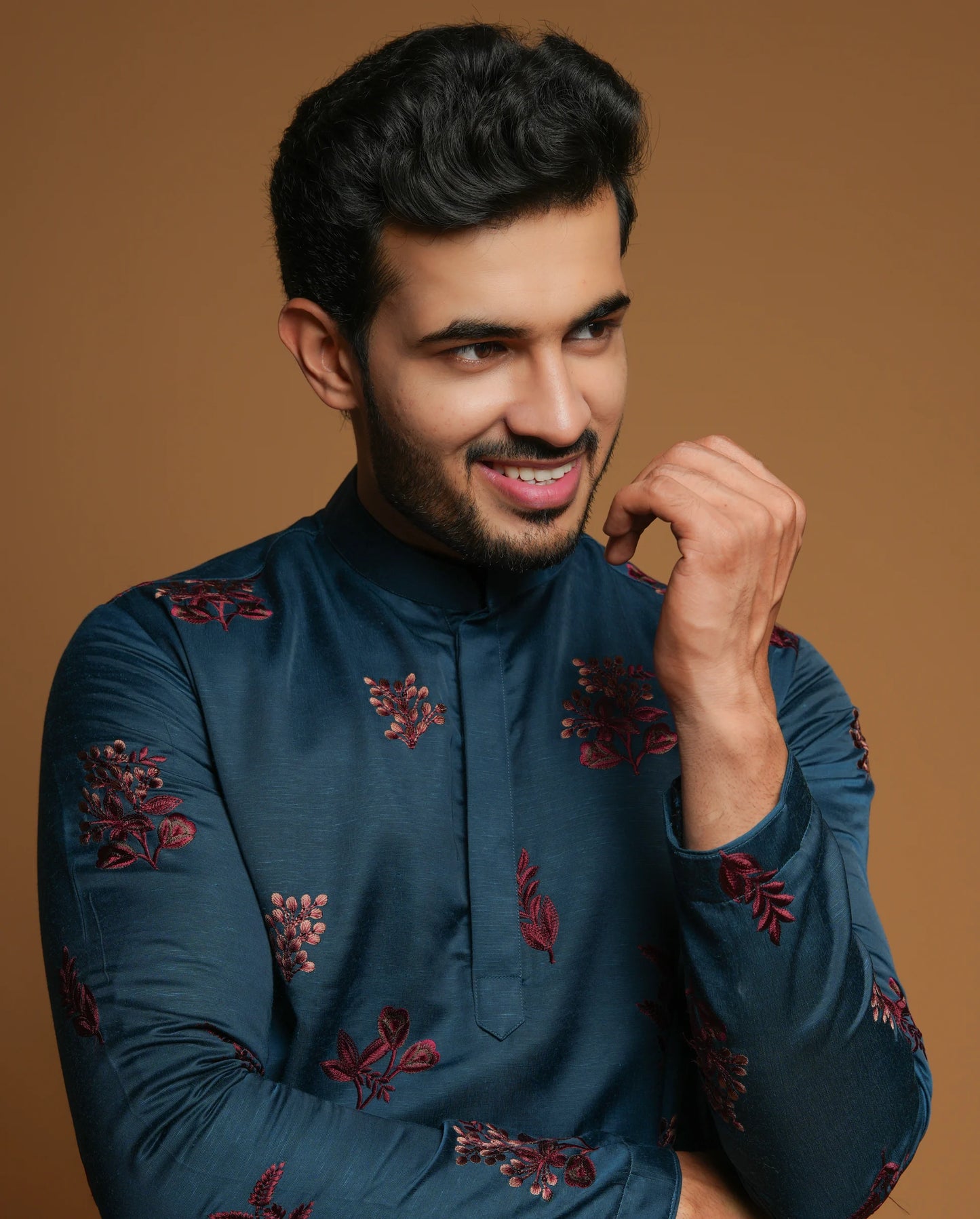 Classic Floral Silk Embroidered Kurta & Pajama Set