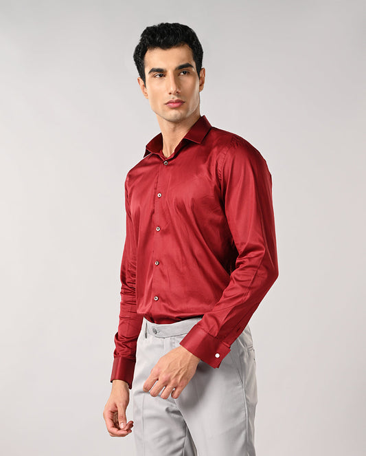 Deep Red Cotton Formal Shirt for Men – Smart Office & Business Wear