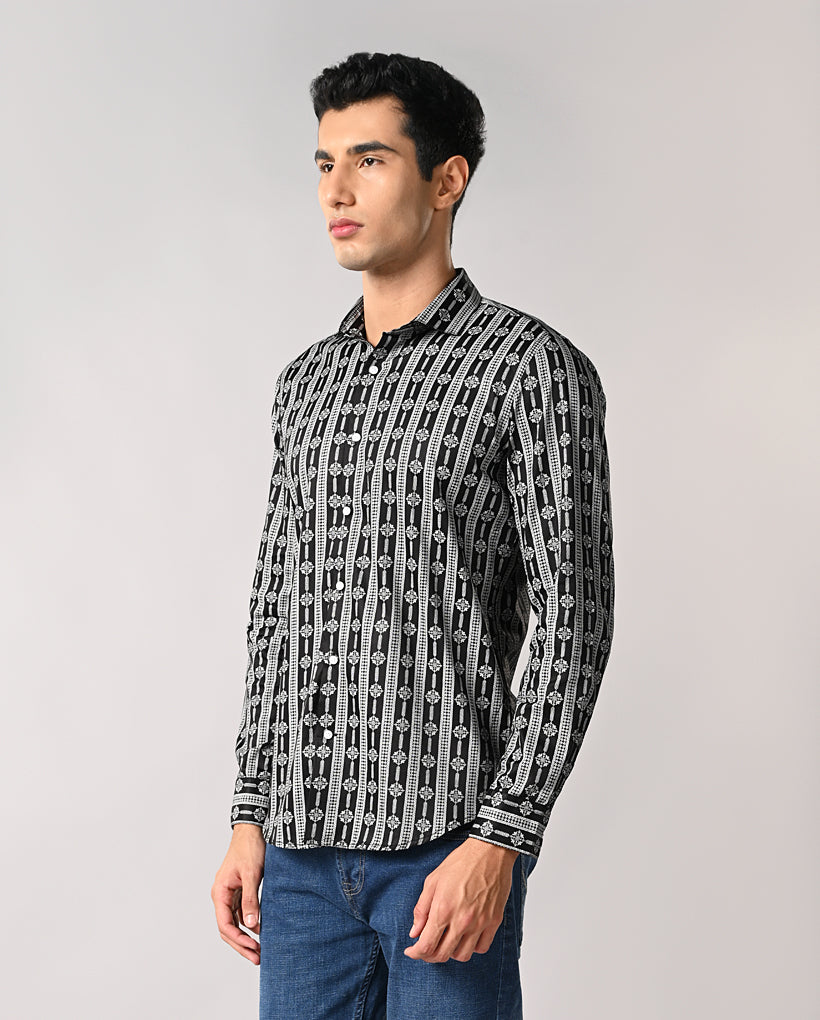 Mens Black Printed Cotton Blend Shirt – Casual & Stylish