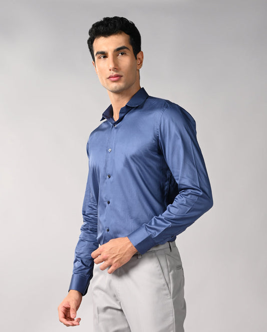 Mens Blue Apple Cut Formal Shirt – Stylish Office Wear