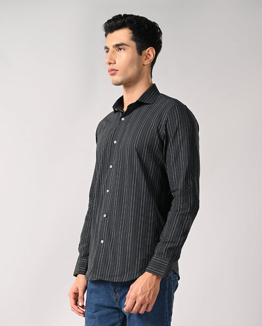 Mens Navy Blue Striped Cotton Formal Shirt – Business Wear