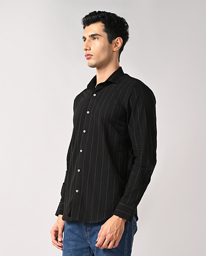 Men’s Black Striped Cotton Formal Shirt – Office & Work