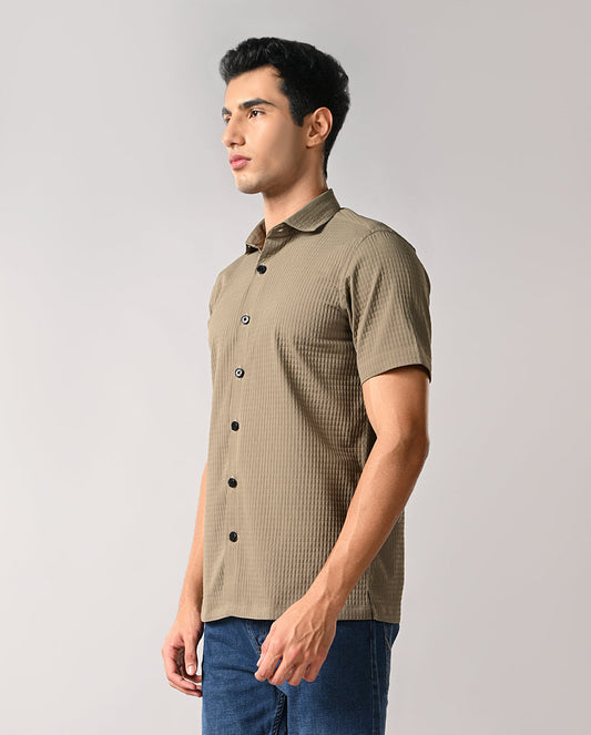 Mens Olive Grey Cotton Blend Casual Shirt – Mens casual cotton blend shirt, olive grey, buy online