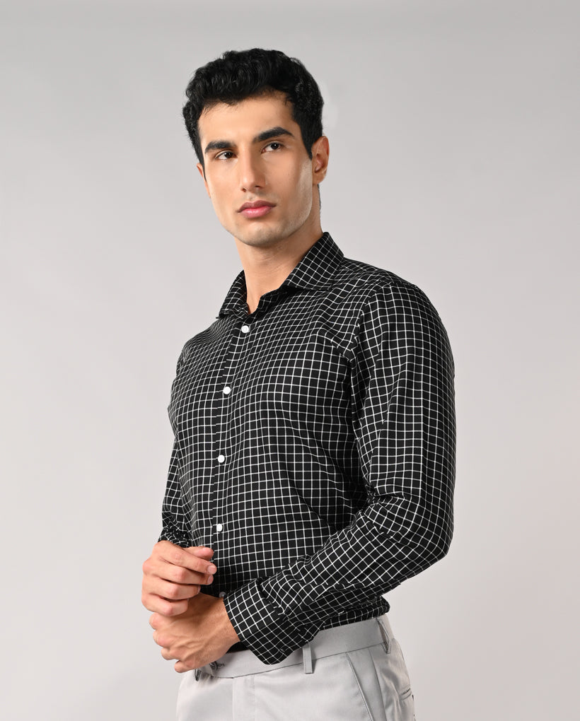 Mens Black Checked Cotton Formal Shirt – Office & Work