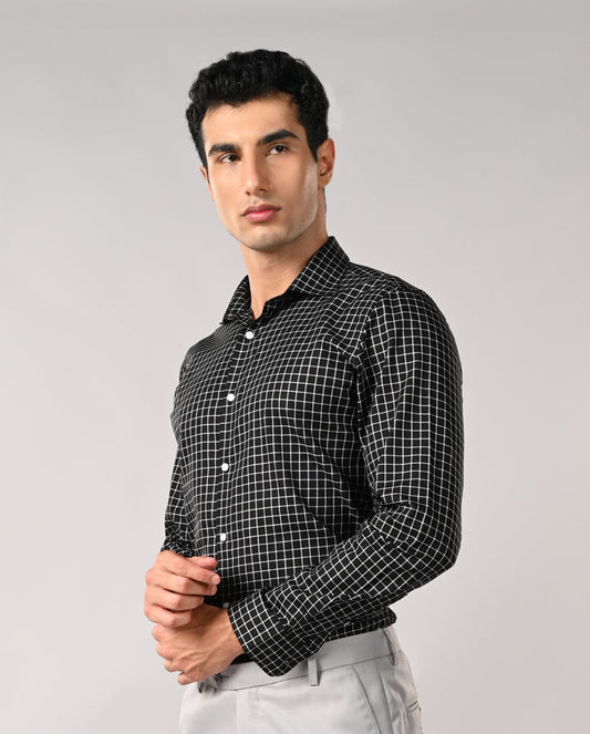 Mens Black Checked Cotton Formal Shirt – Office & Work