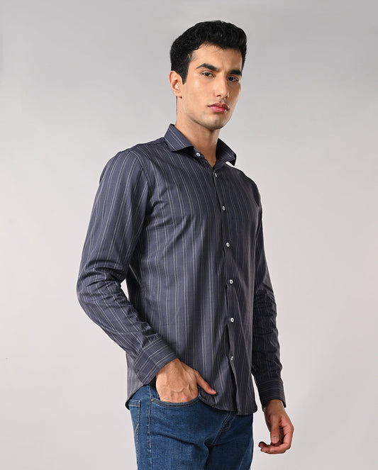 Mens Dark Gray Striped Cotton Formal Shirt – Office Wear