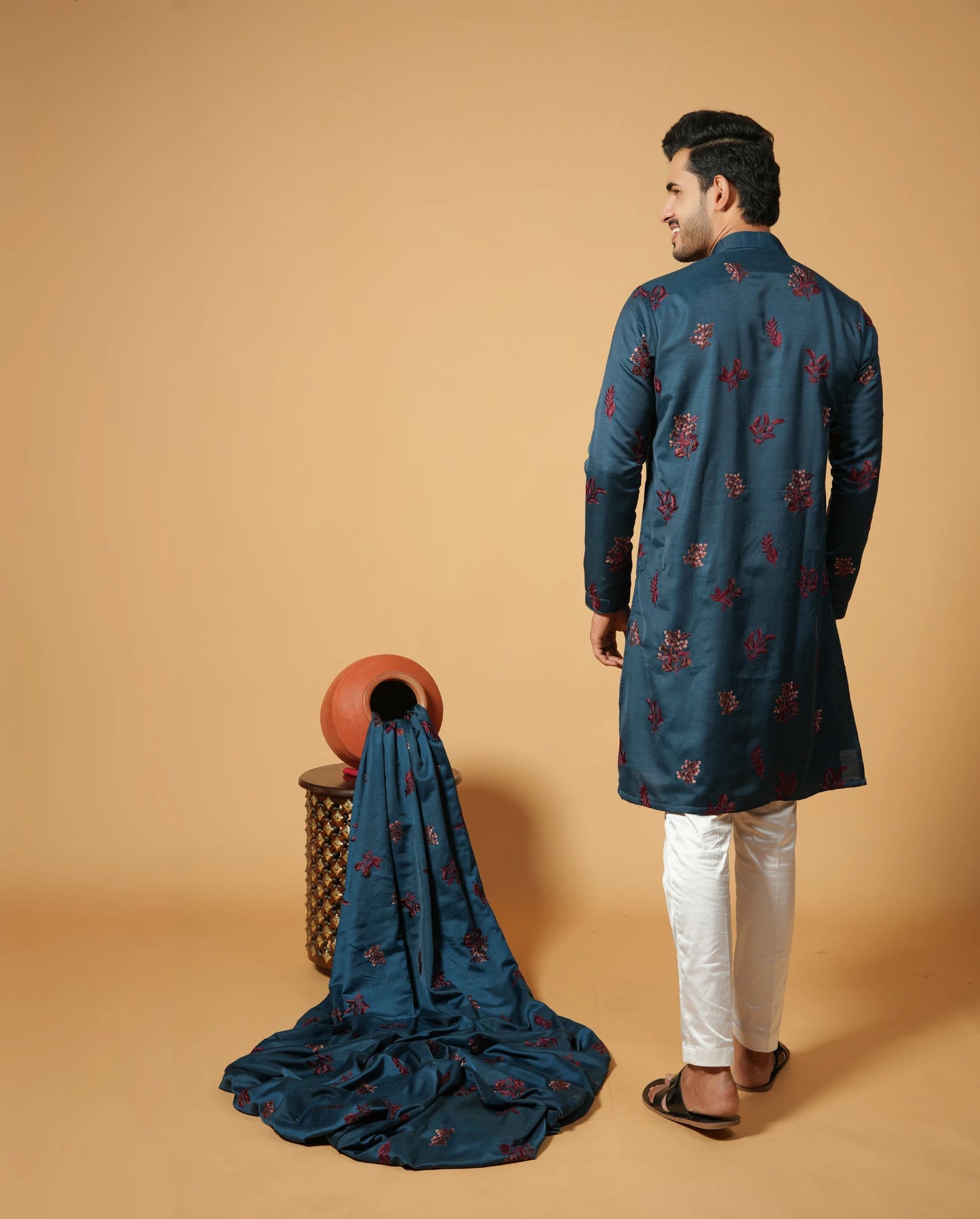 Classic Floral Silk Embroidered Kurta & Pajama Set