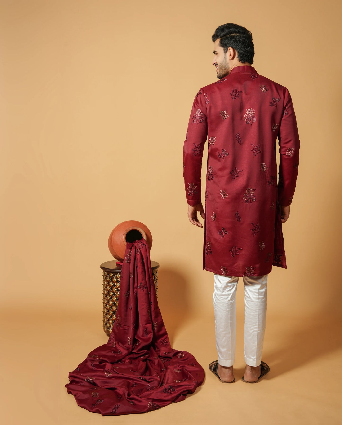 Classic Floral Silk Embroidered Kurta & Pajama Set