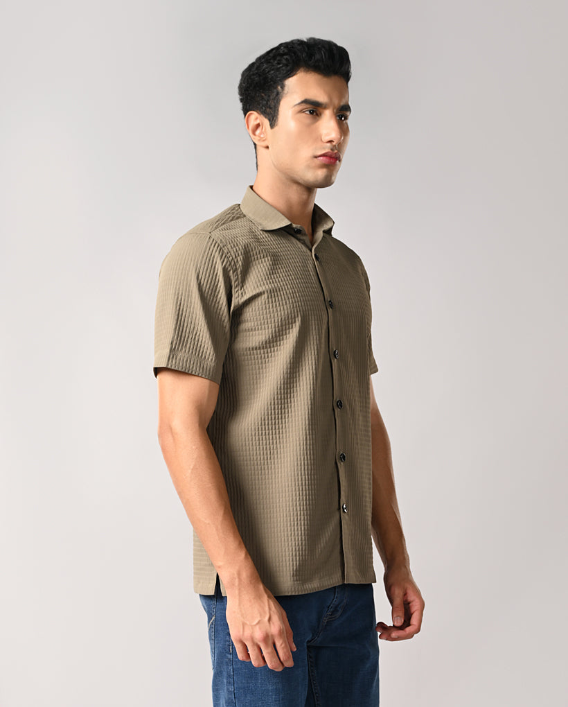 Mens Olive Grey Cotton Blend Casual Shirt – Mens casual cotton blend shirt, olive grey, buy online