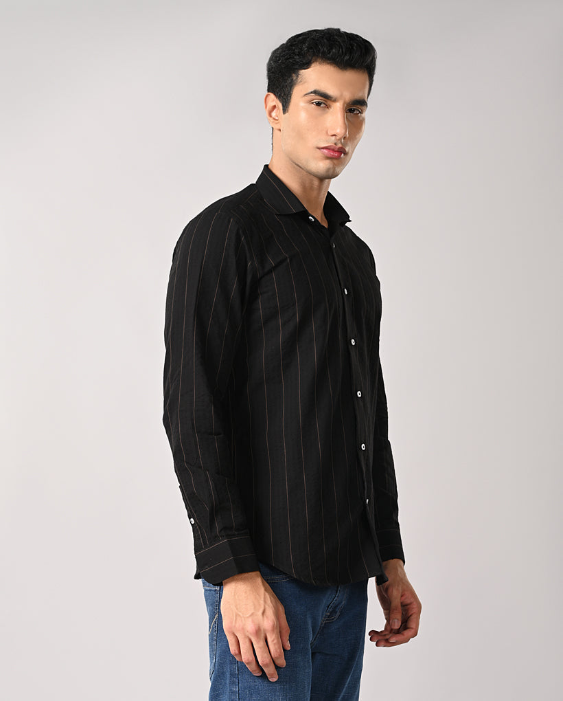 Men’s Black Striped Cotton Formal Shirt – Office & Work