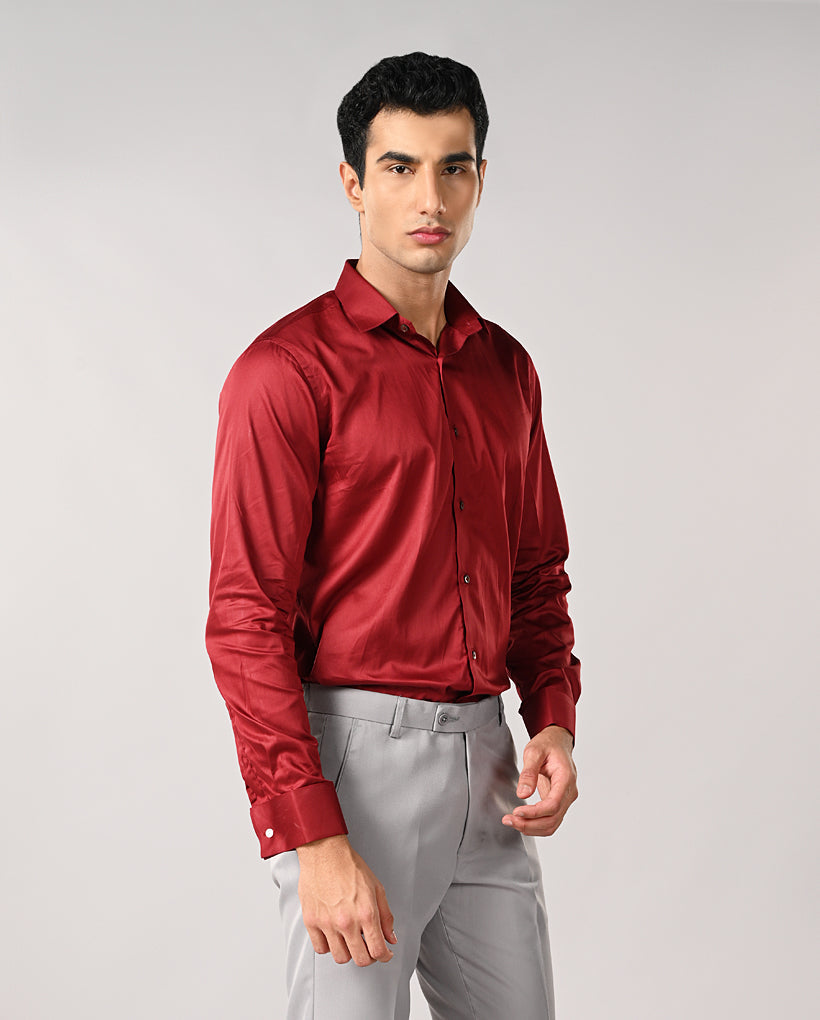 Deep Red Cotton Formal Shirt for Men – Smart Office & Business Wear
