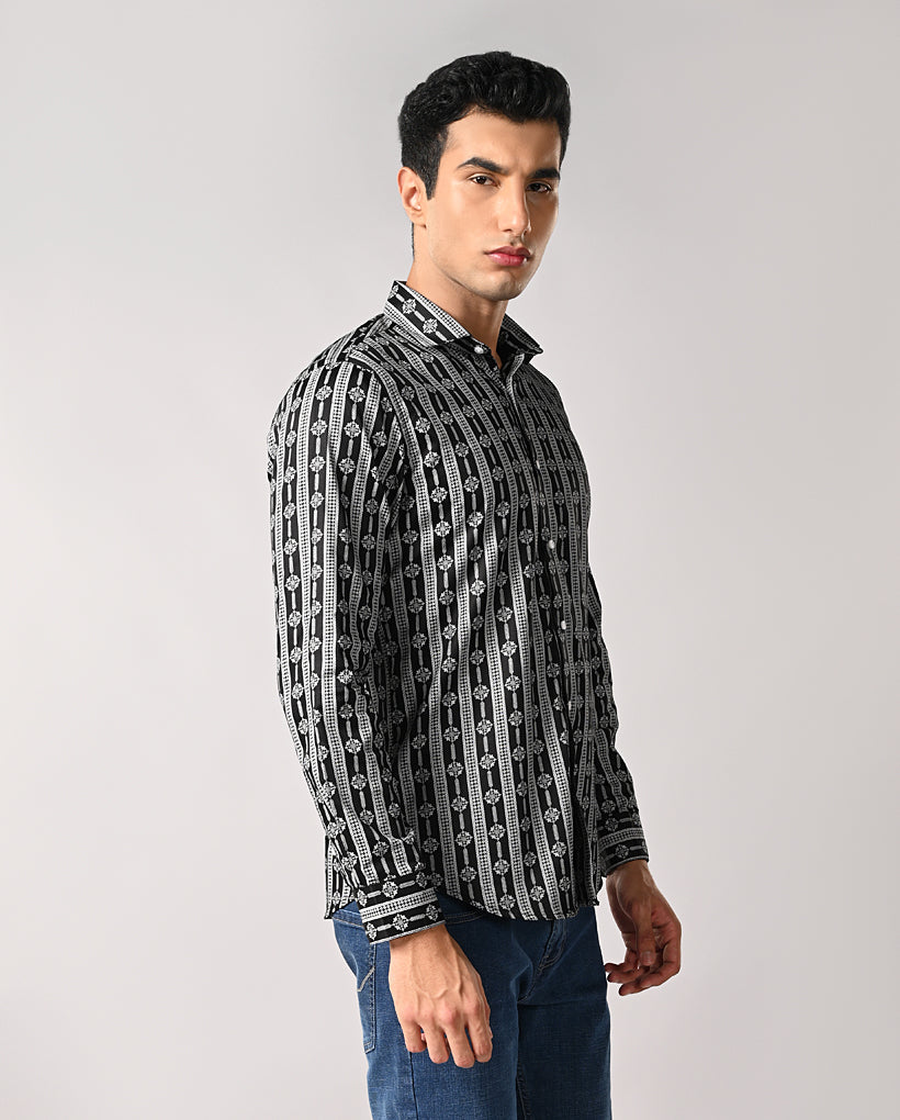 Mens Black Printed Cotton Blend Shirt – Casual & Stylish