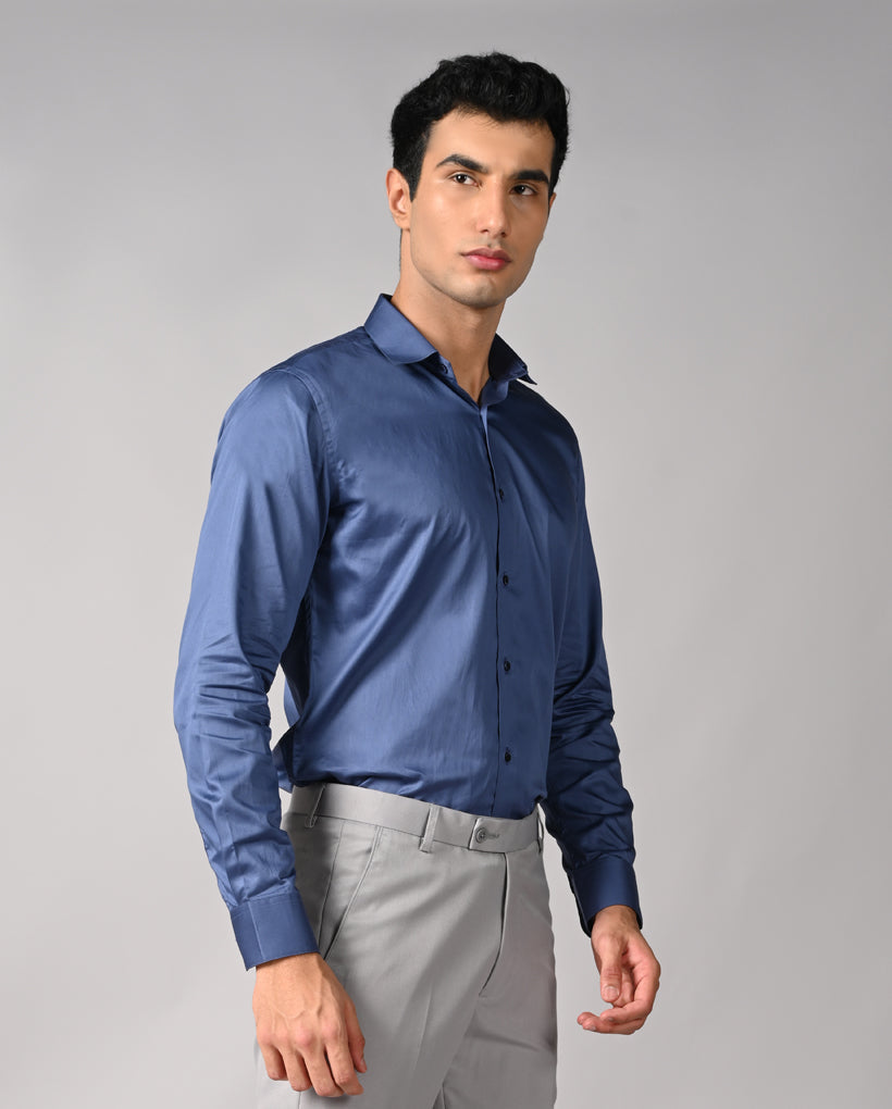 Mens Blue Apple Cut Formal Shirt – Stylish Office Wear