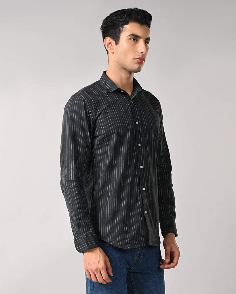 Mens Navy Blue Striped Cotton Formal Shirt – Business Wear