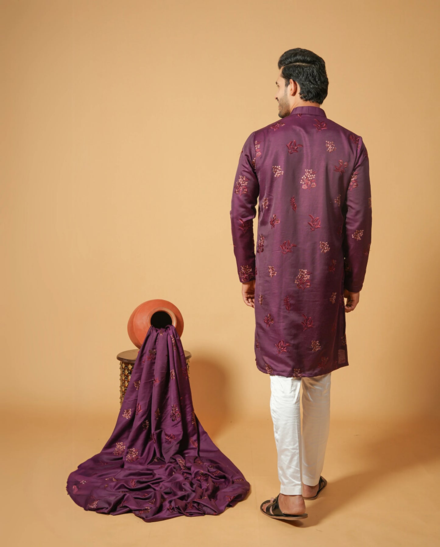 Classic Floral Silk Embroidered Kurta & Pajama Set