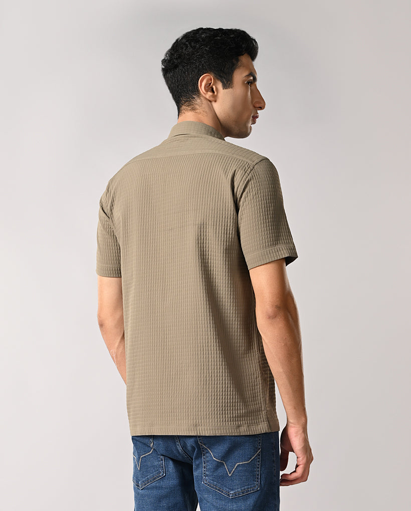 Mens Olive Grey Cotton Blend Casual Shirt – Mens casual cotton blend shirt, olive grey, buy online