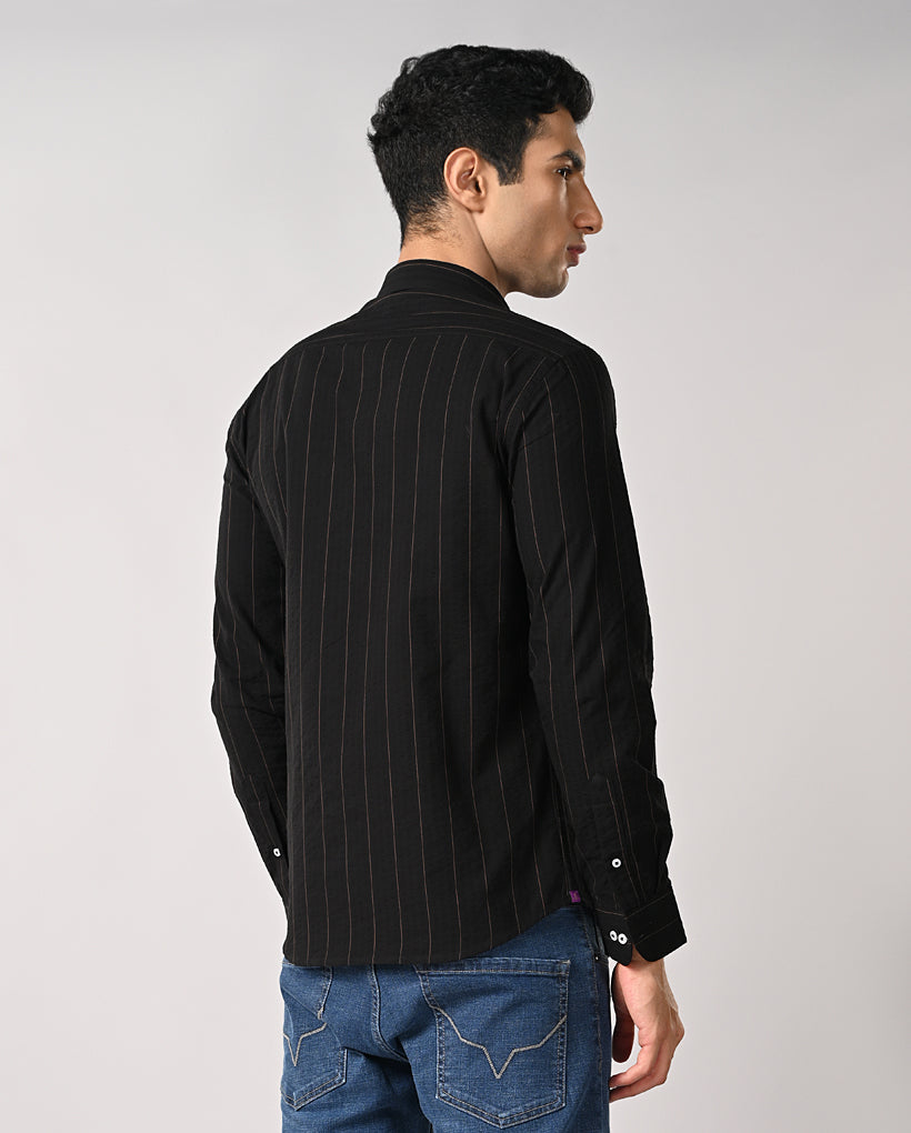 Men’s Black Striped Cotton Formal Shirt – Office & Work