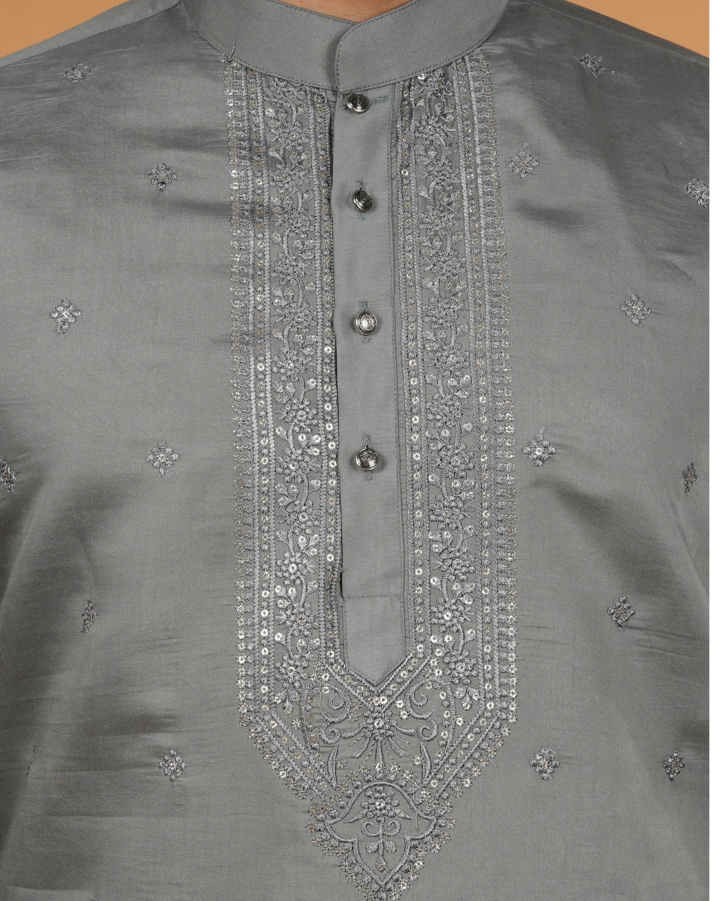 Elegant Silk Kurta pyjama set with Embroidery