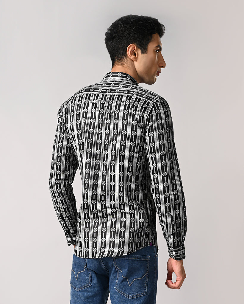Mens Black Printed Cotton Blend Shirt – Casual & Stylish