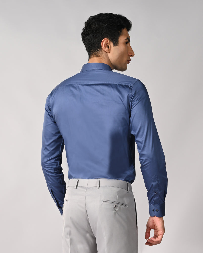 Mens Blue Apple Cut Formal Shirt – Stylish Office Wear