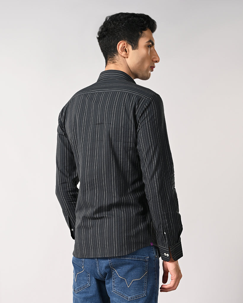 Mens Navy Blue Striped Cotton Formal Shirt – Business Wear